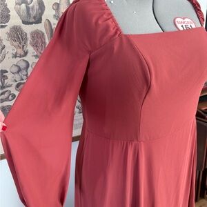 Long sleeve red/dusty burgundy bridesmaid’s dress